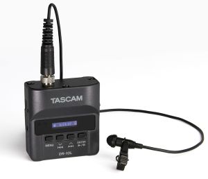 Tascam DR-10L + iZotope RX 7 Elements Digitaler Audiorecorder mit Lavalier-Mikrofon