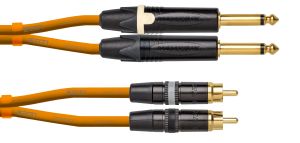 241350 Cordial CEON DJ PLUG-RCA 0,6 O Orange, 0,6 m, REAN 2 x Cinch gold / NEUTRIK 2x Klinke 6,3 mm mono schwarz gold - Perspektive