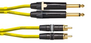 241351 Cordial CEON DJ PLUG-RCA 0,6 Y Yellow, 0,6 m, REAN 2 x Cinch gold / NEUTRIK 2x Klinke 6,3 mm mono schwarz gold - Perspektive